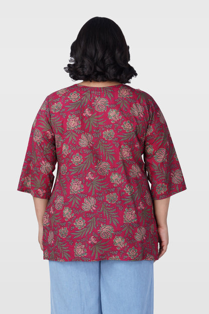 Dark Pink Plus Size Cotton Printed Kurti
