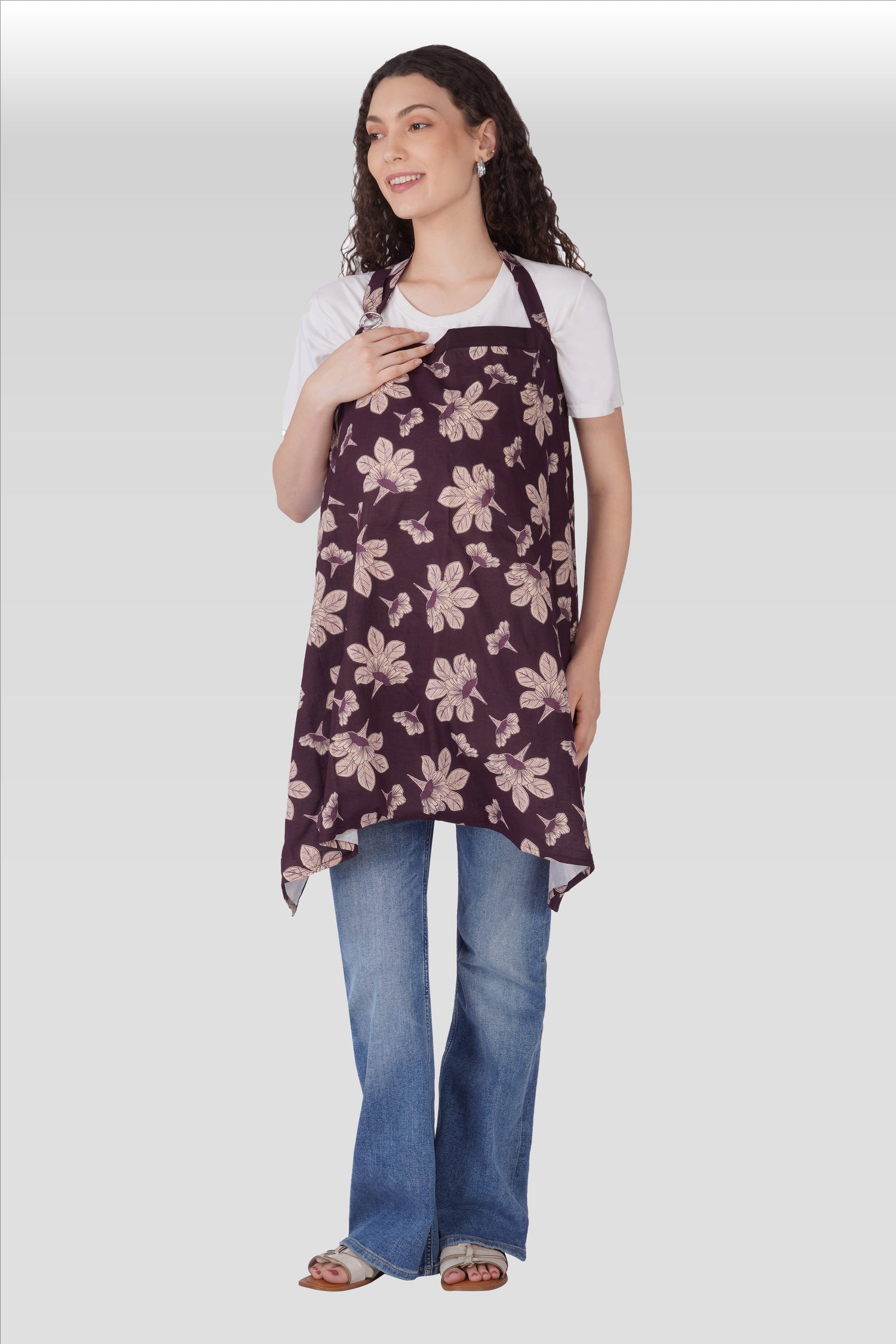 Dark Purple Cotton Printed Feeding Apron