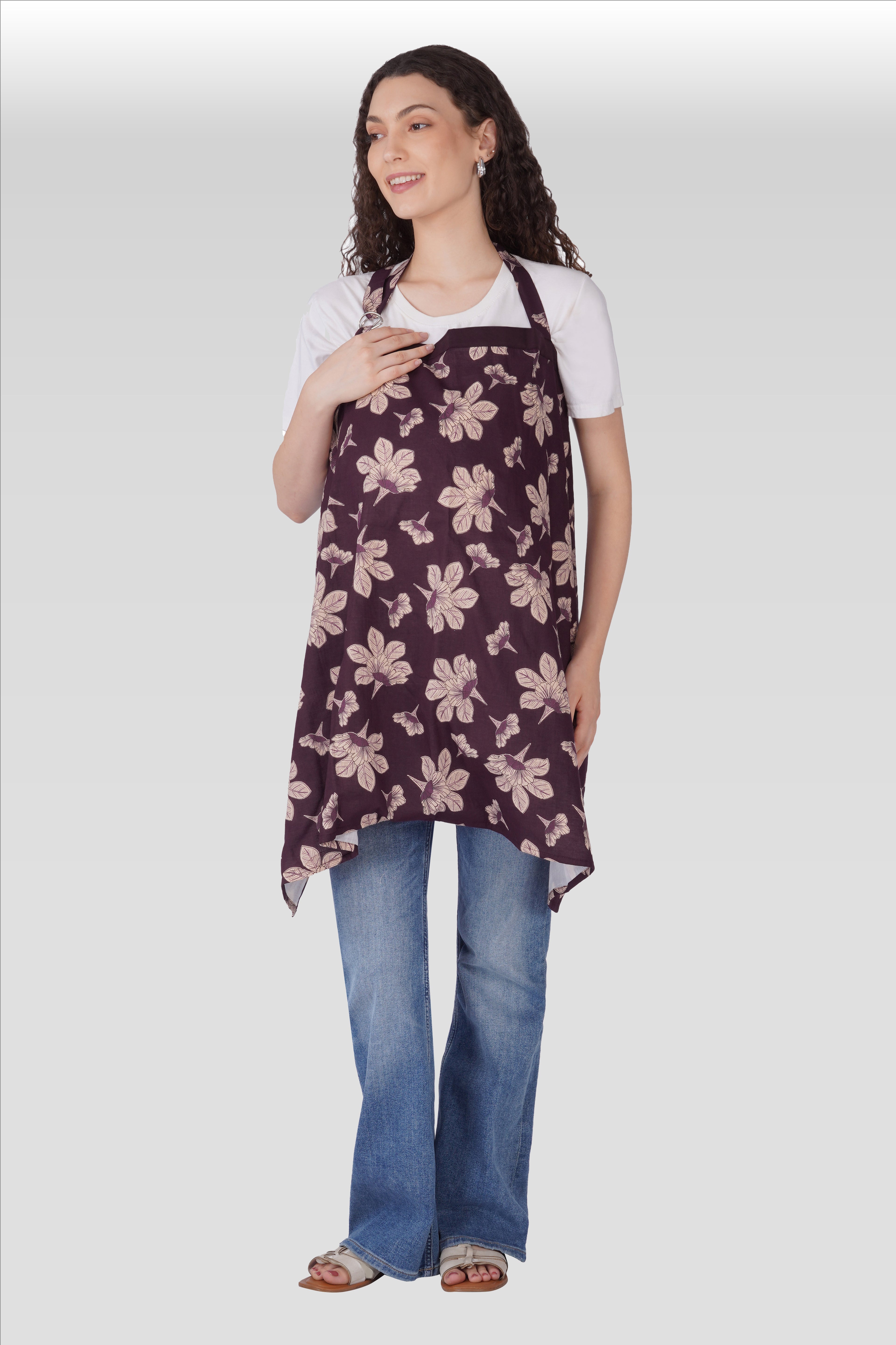 Dark Purple Cotton Printed Feeding Apron