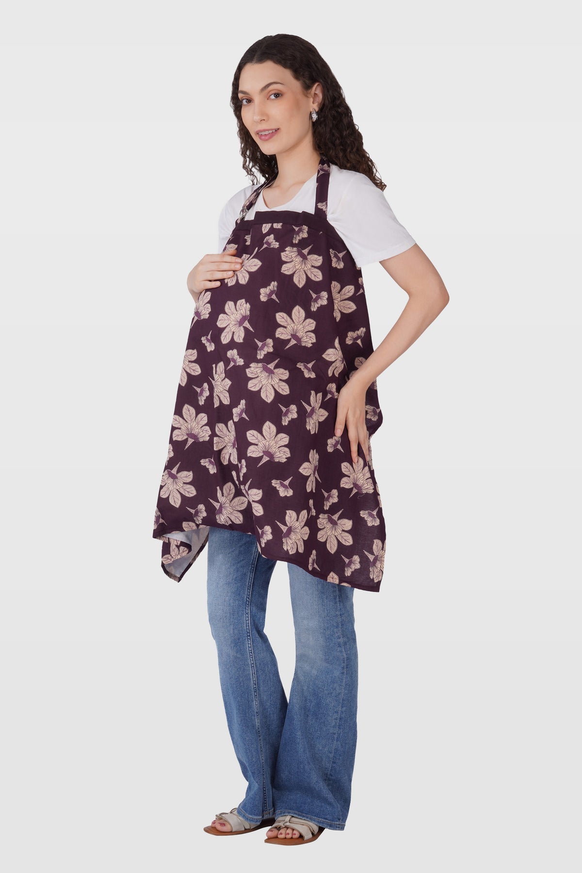 Dark Purple Cotton Printed Feeding Apron