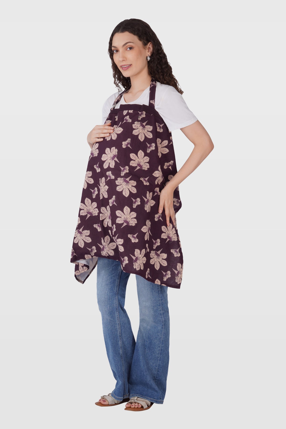 Dark Purple Cotton Printed Feeding Apron