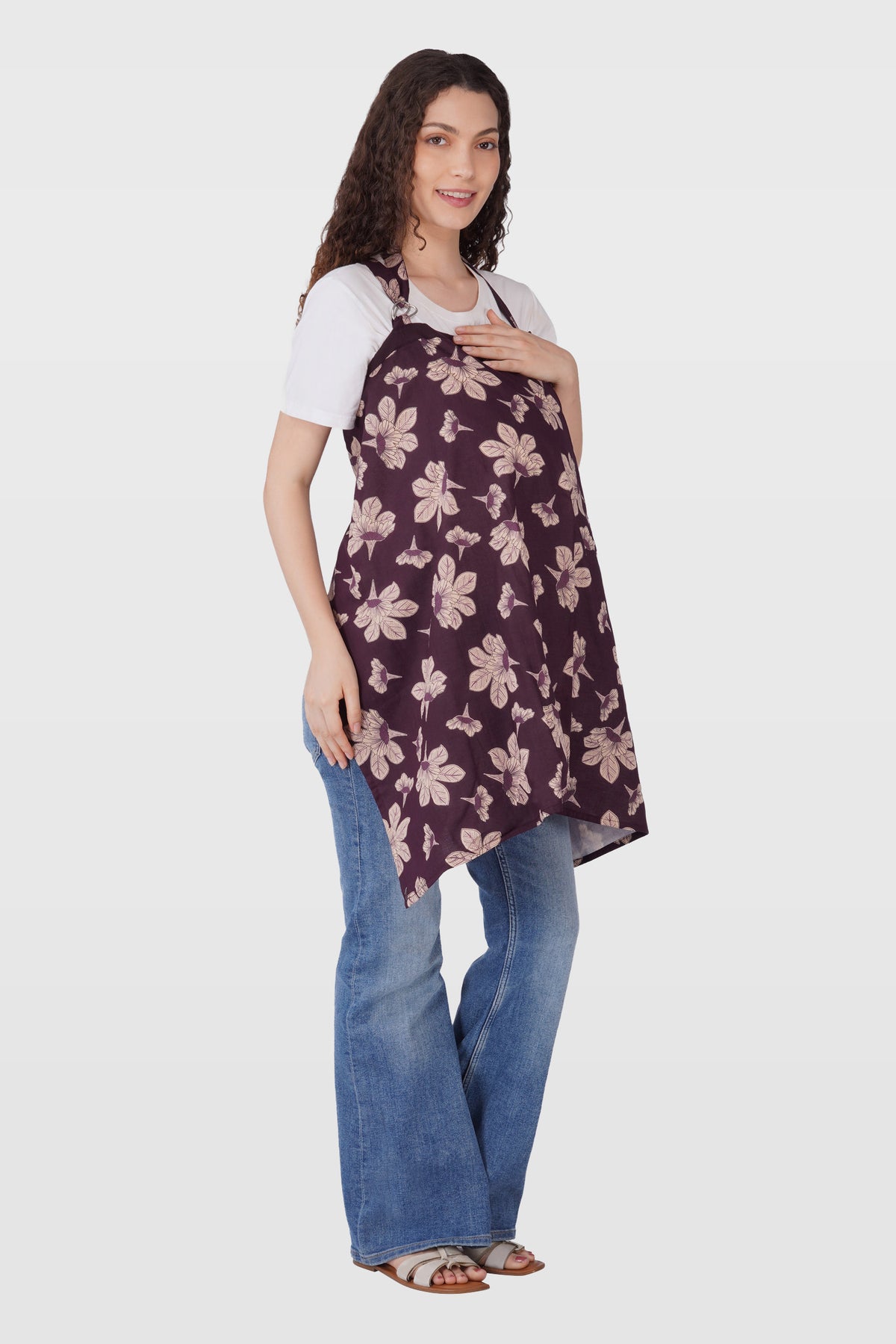 Dark Purple Cotton Printed Feeding Apron