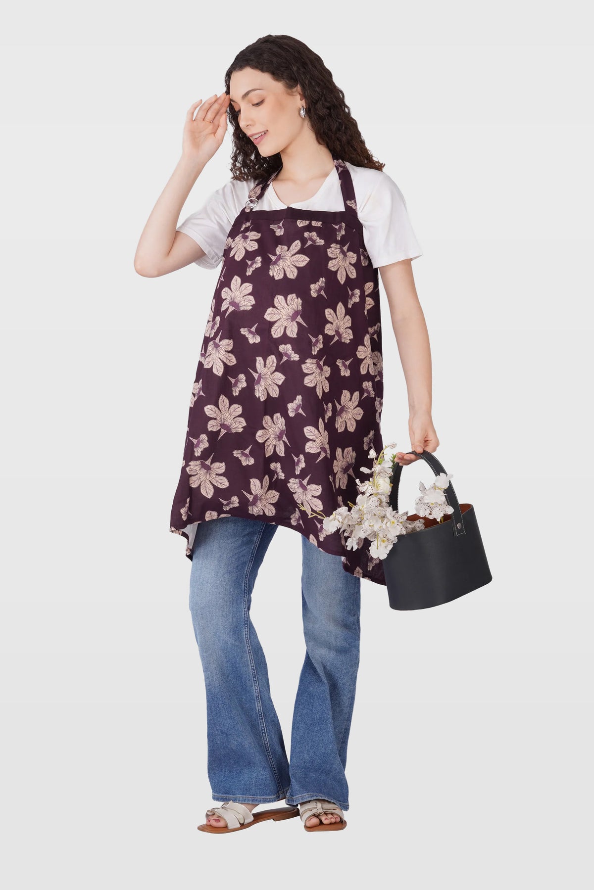 Dark Purple Cotton Printed Feeding Apron