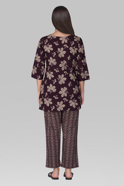 Dark Purple Cotton Printed Pyjama Set