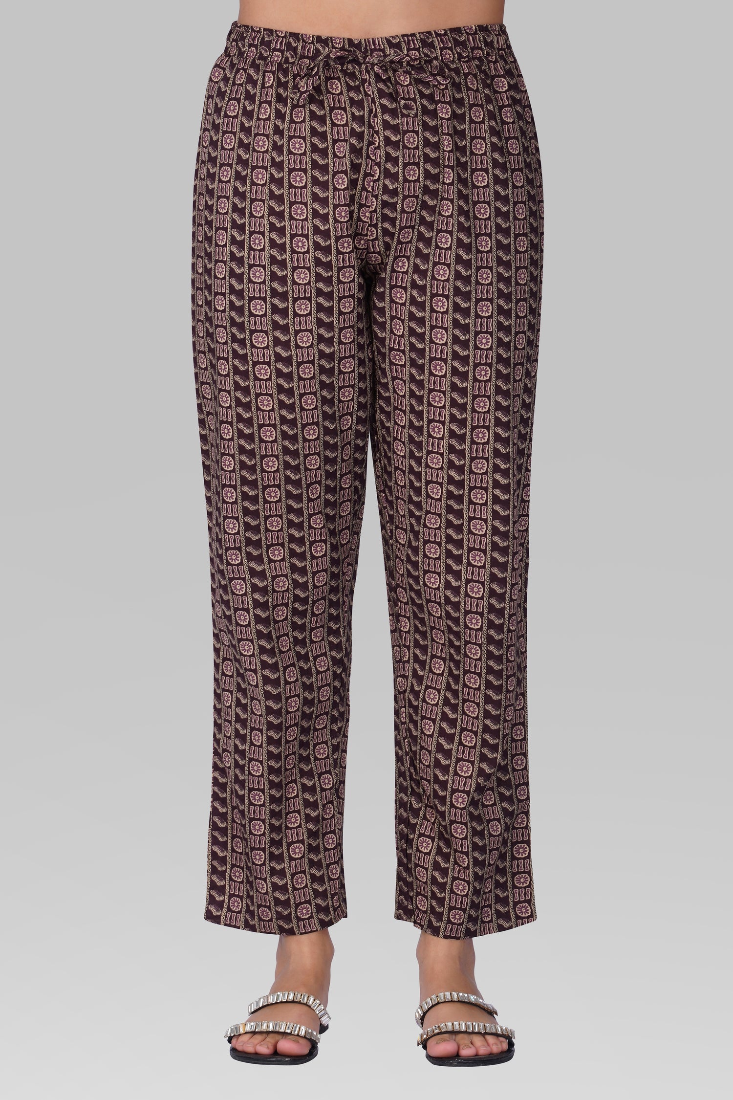 Dark Purple Cotton Printed Pyjama Set