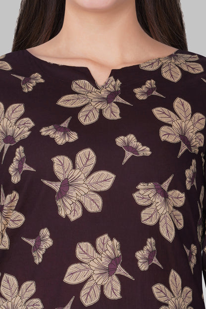 Dark Purple Cotton Printed Pyjama Set