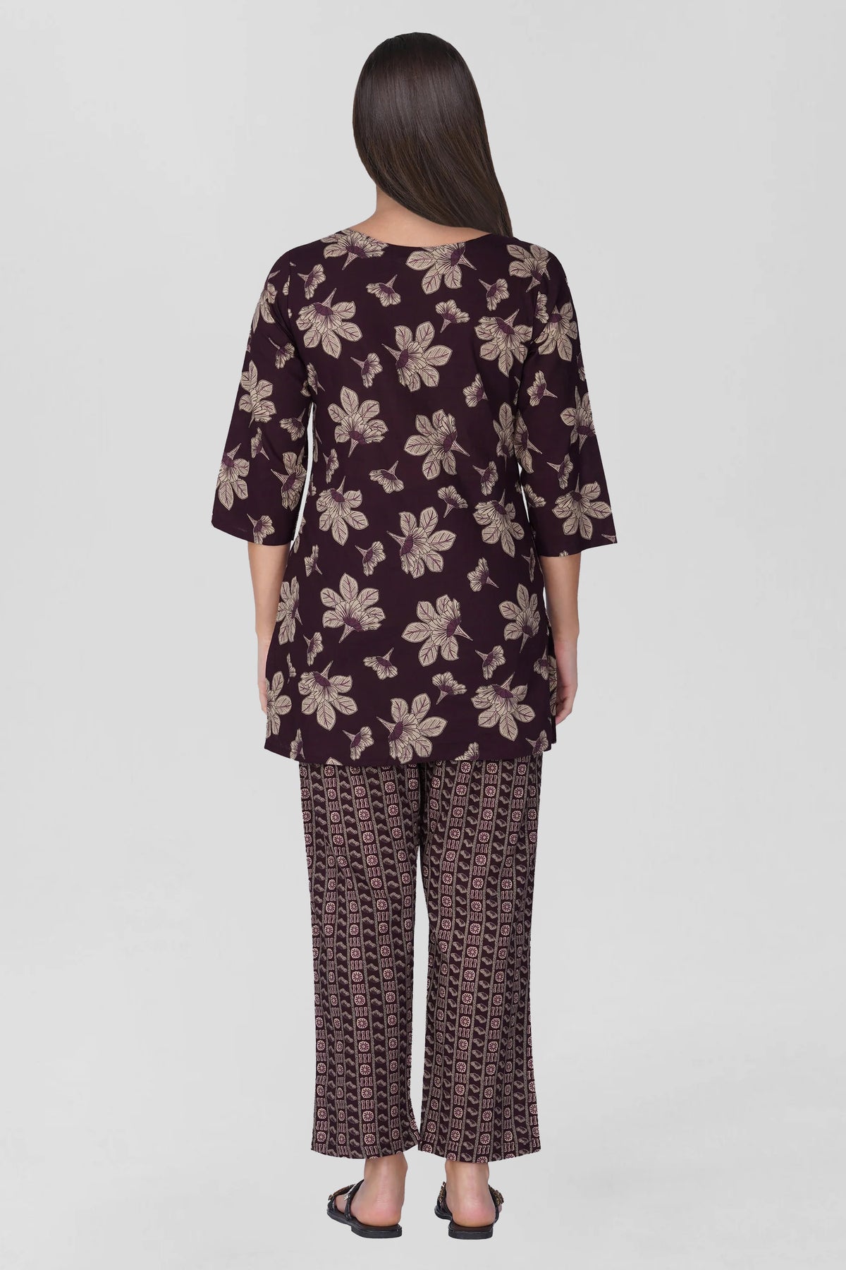Dark Purple Cotton Printed Pyjama Set