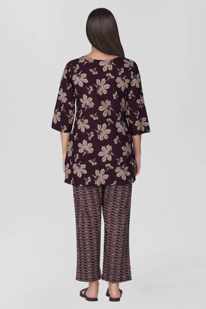 Dark Purple Cotton Printed Pyjama Set