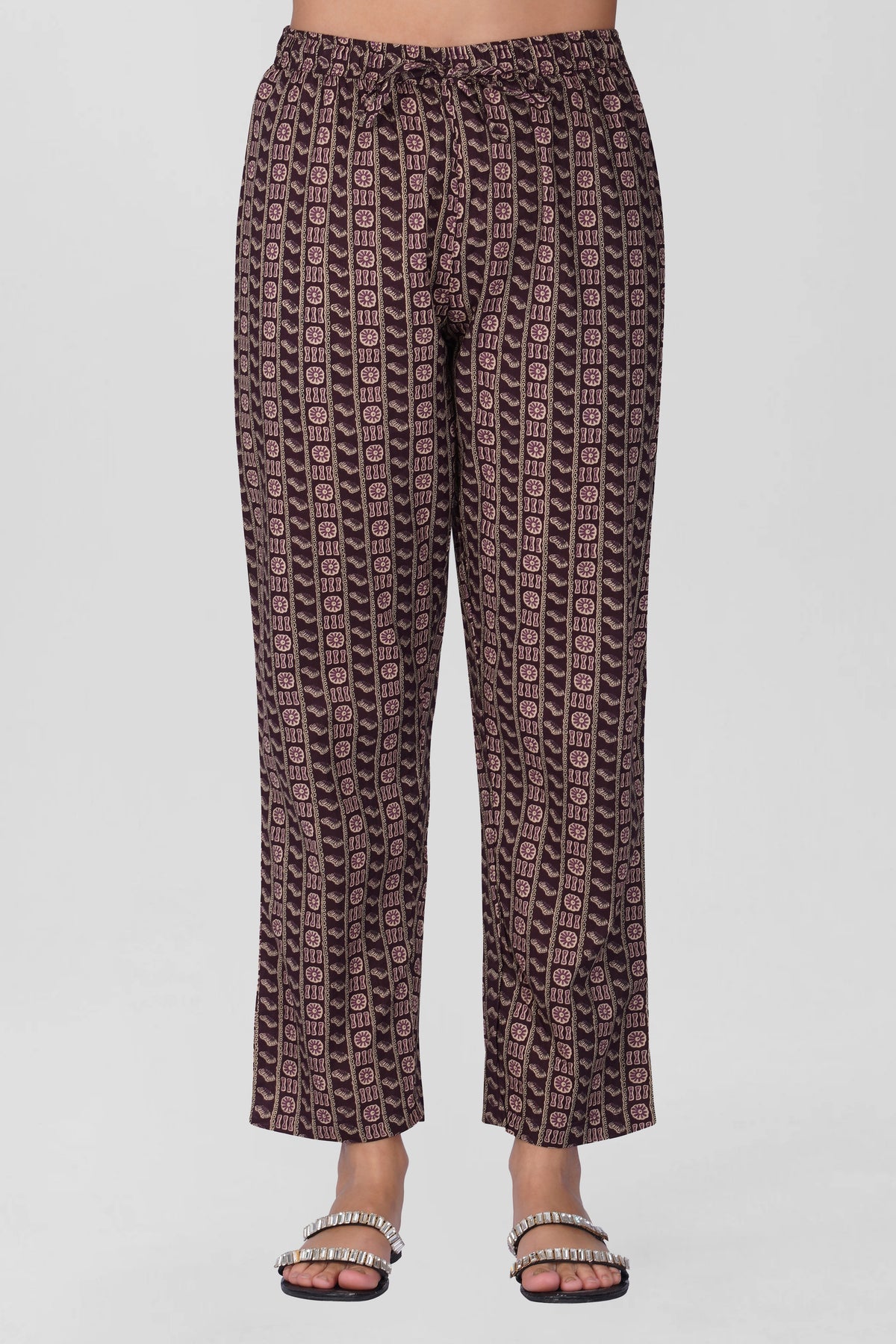 Dark Purple Cotton Printed Pyjama Set