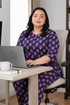 Dark Purple Plus Size Cotton Printed Pyjama Set