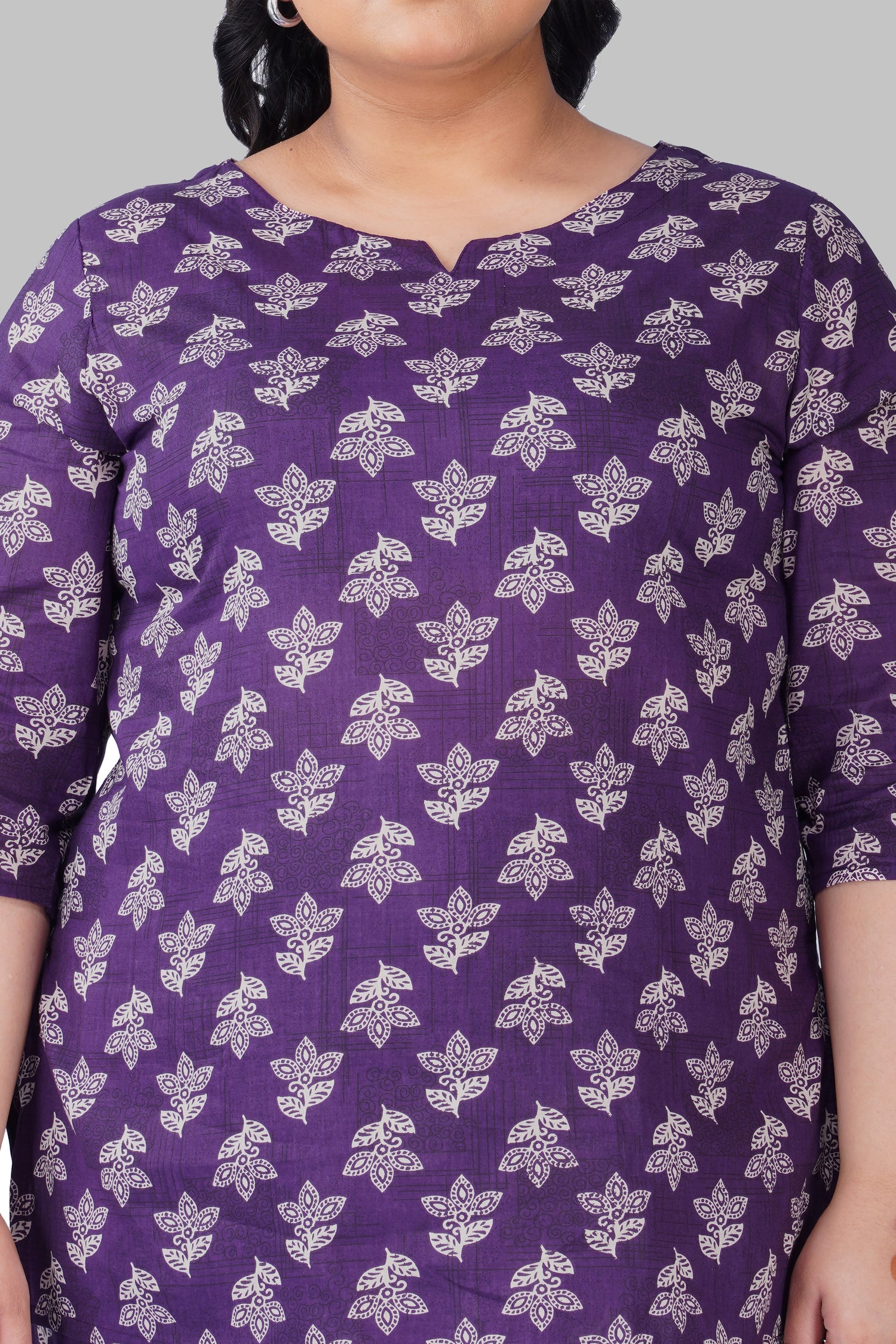 Dark Purple Plus Size Cotton Printed Pyjama Set