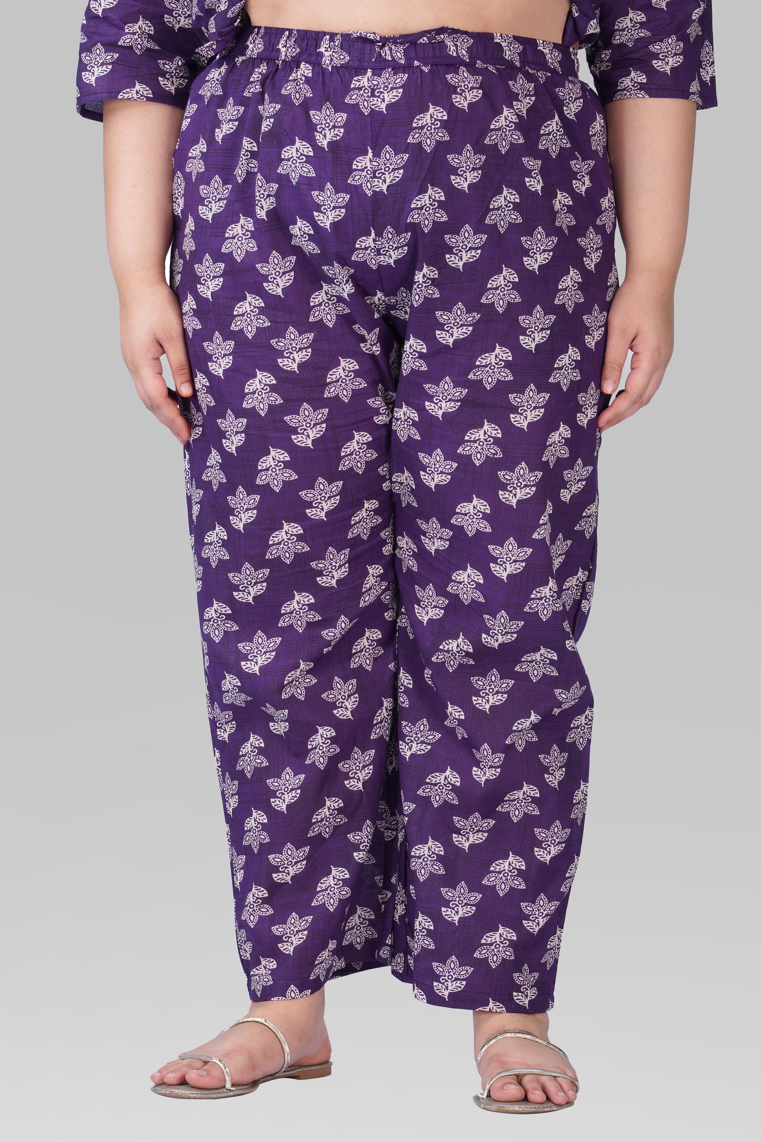 Dark Purple Plus Size Cotton Printed Pyjama Set