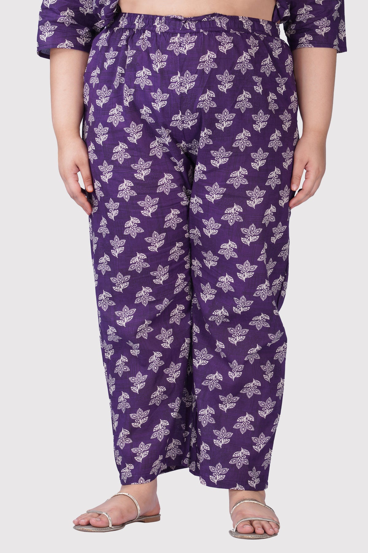 Dark Purple Plus Size Cotton Printed Pyjama Set