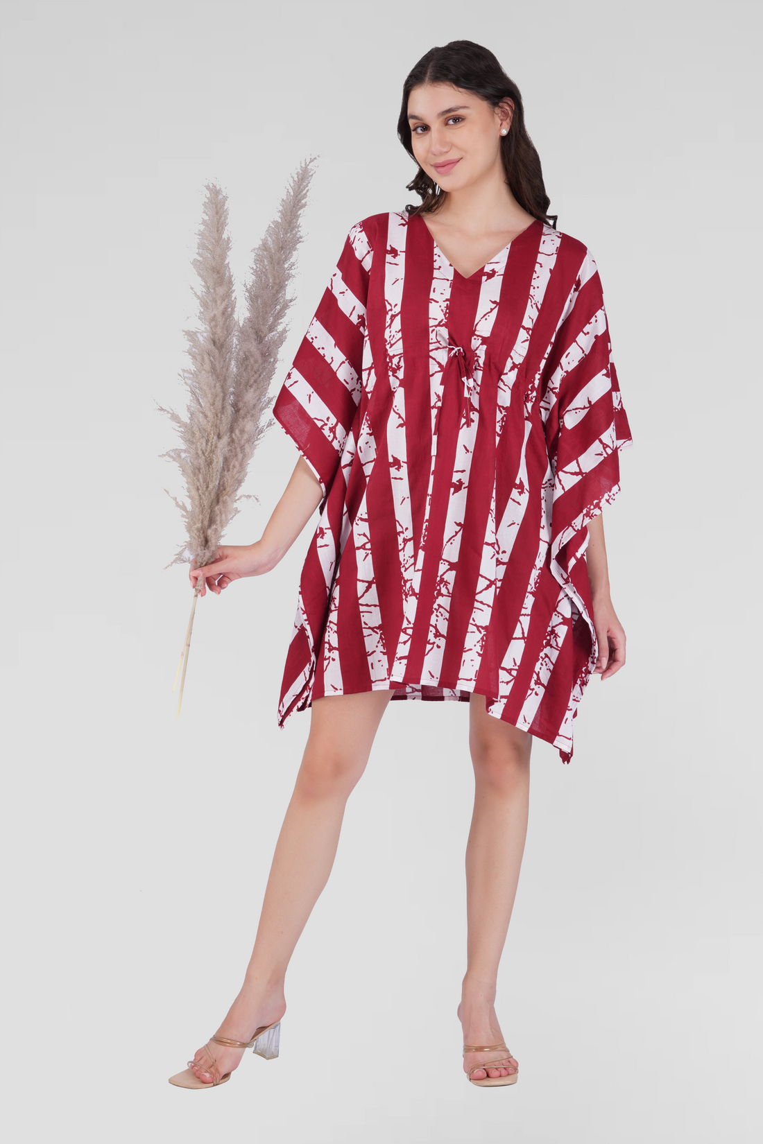 Dark Red Cotton Printed Kaftan Top