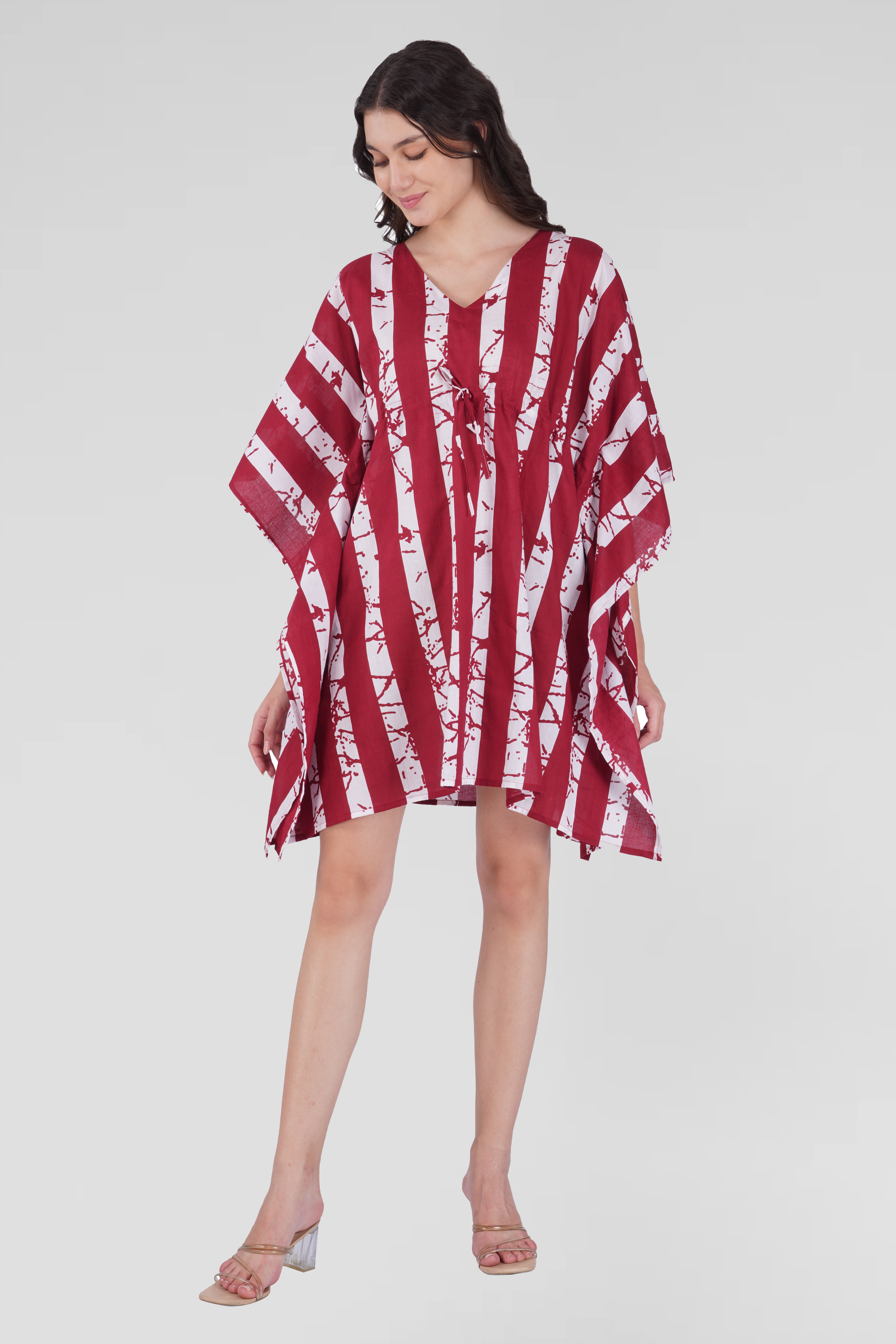 Dark Red Cotton Printed Kaftan Top