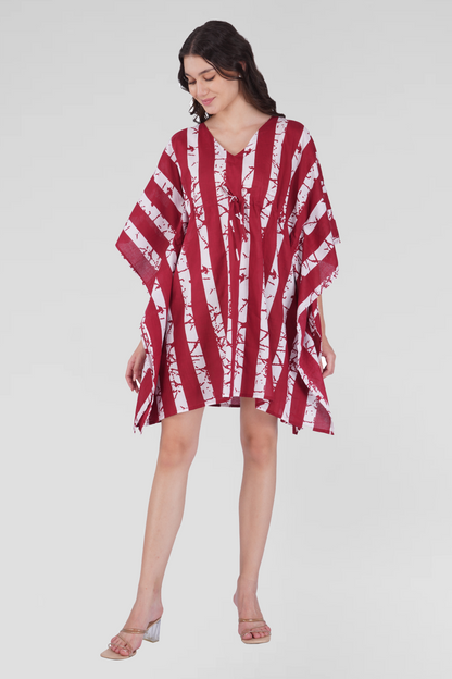 Dark Red Cotton Printed Kaftan Top