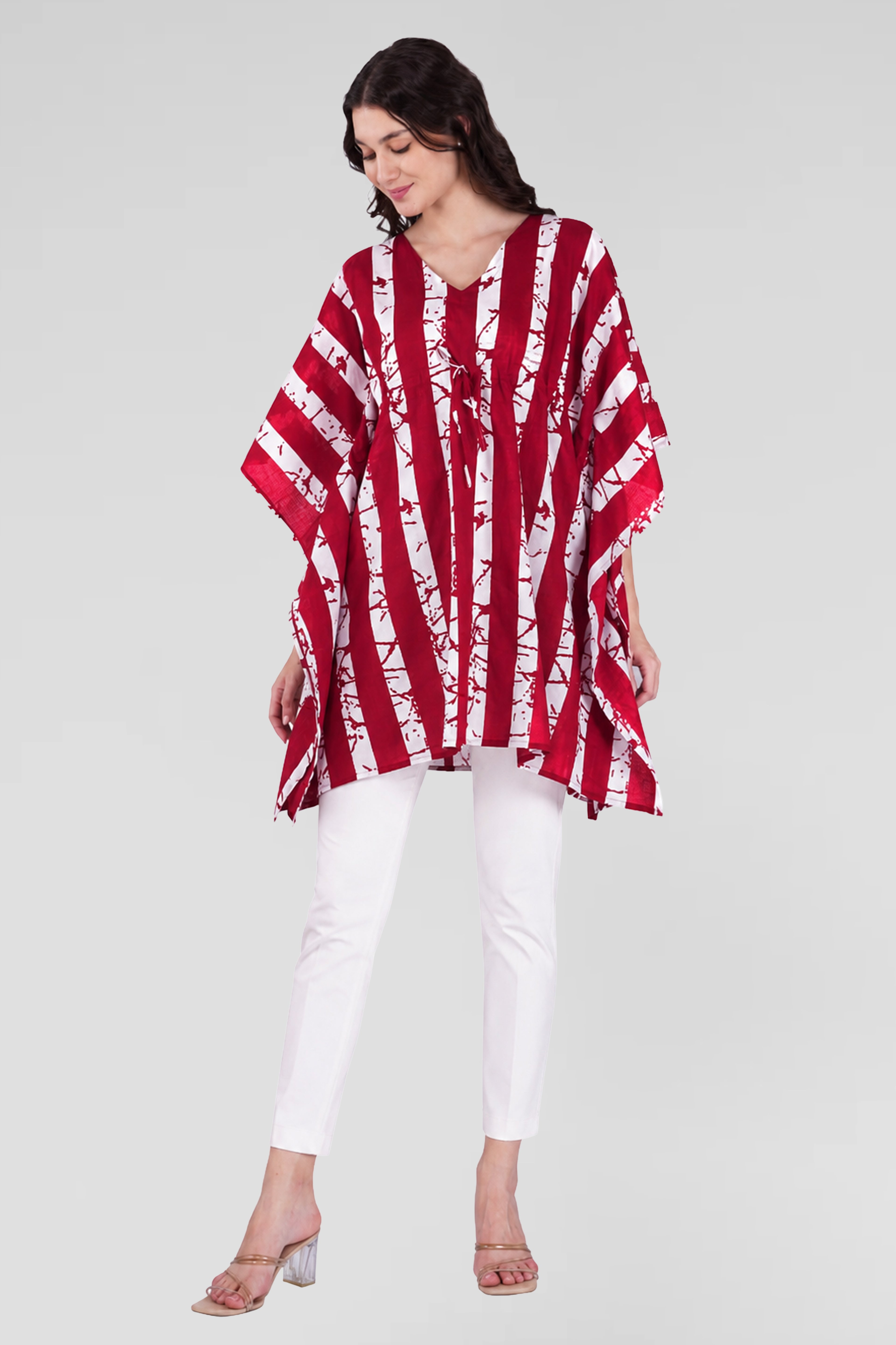 Dark Red Cotton Printed Kaftan Top