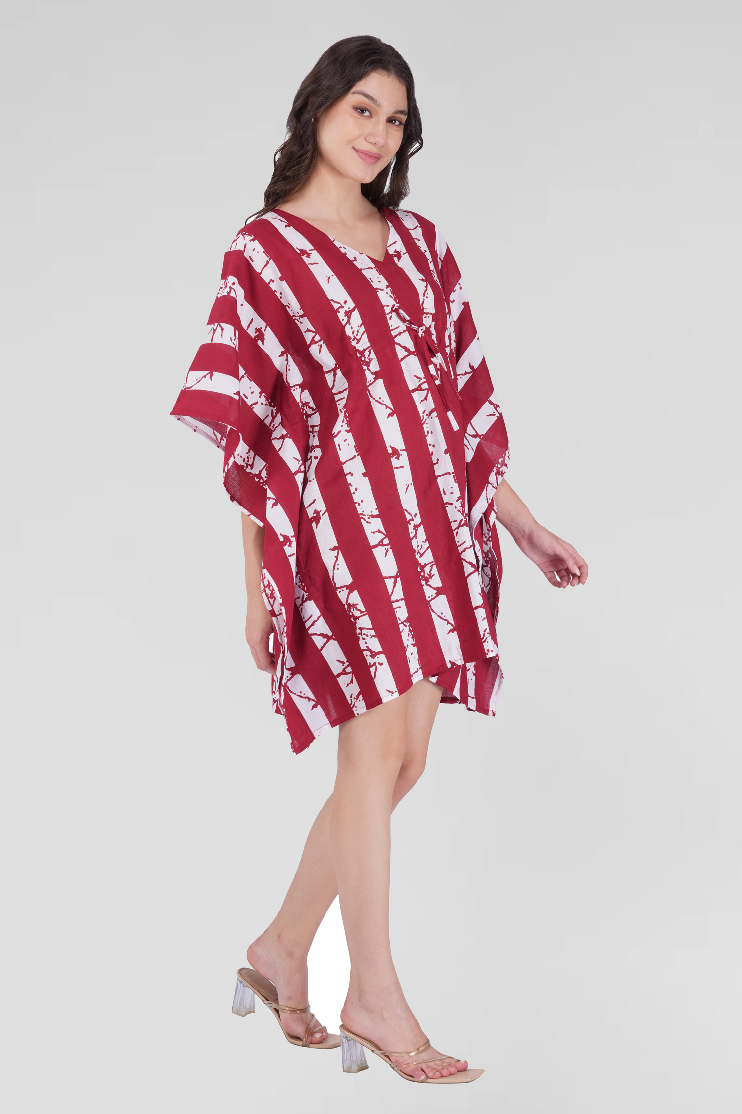 Dark Red Cotton Printed Kaftan Top