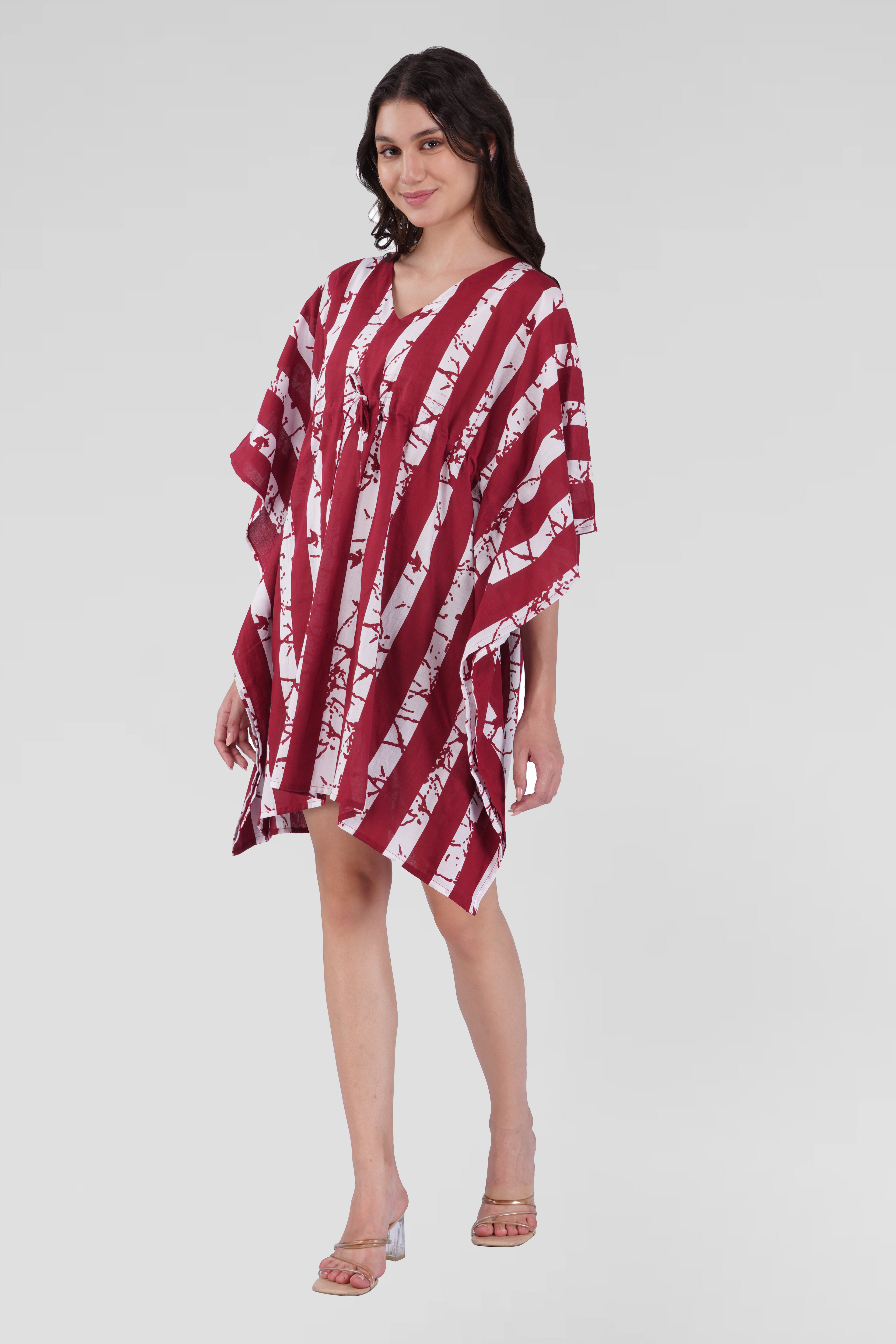 Dark Red Cotton Printed Kaftan Top