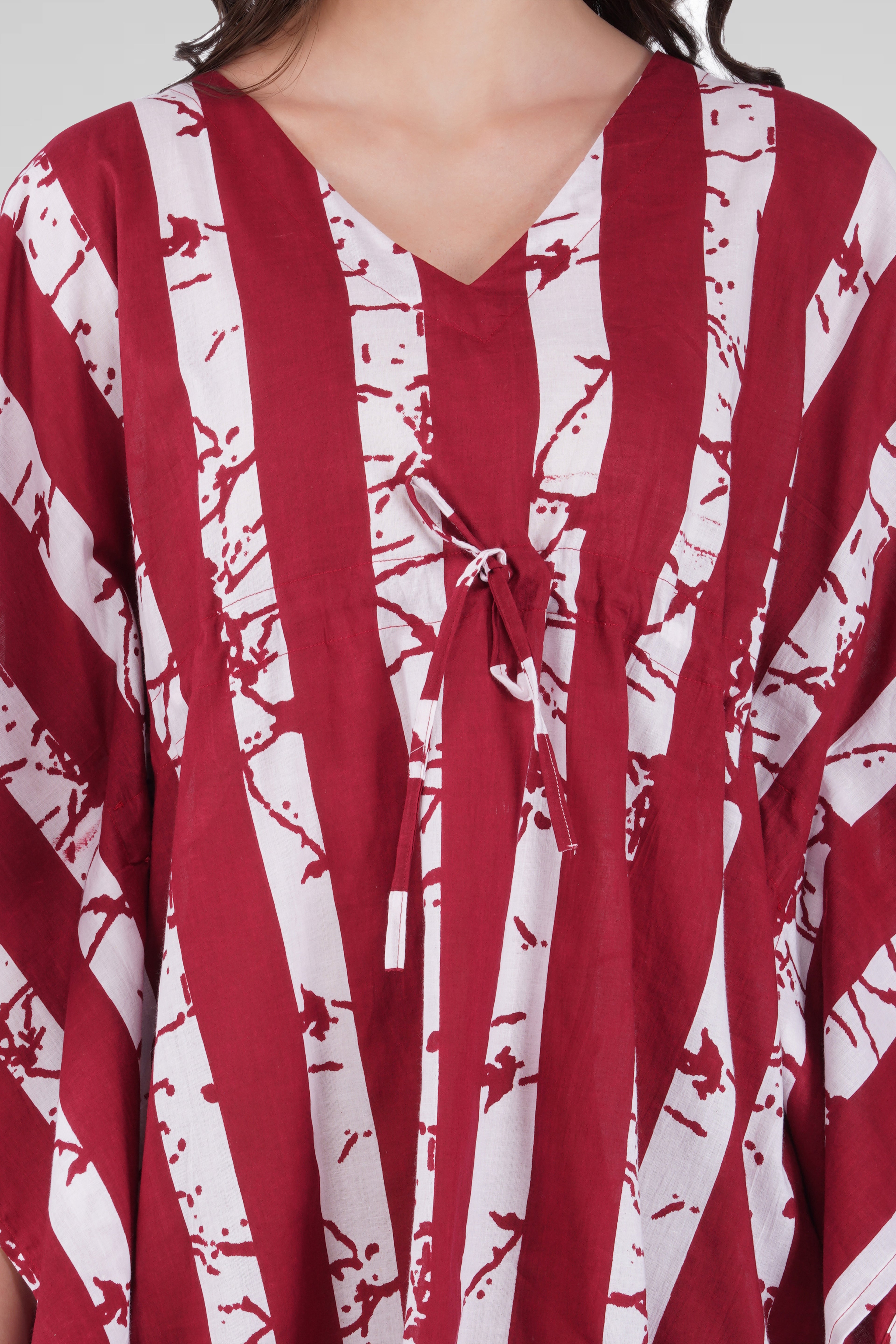 Dark Red Cotton Printed Kaftan Top