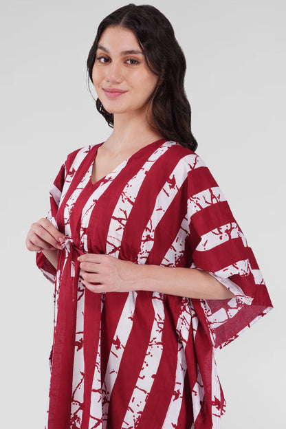 Dark Red Cotton Printed Kaftan Top