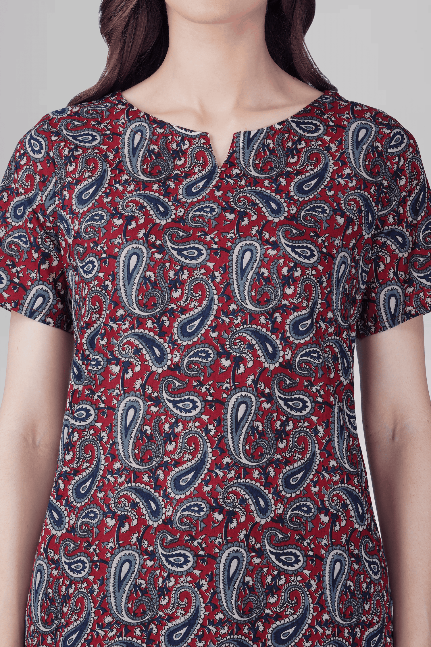 Dark Red Cotton Printed Pyjama Set