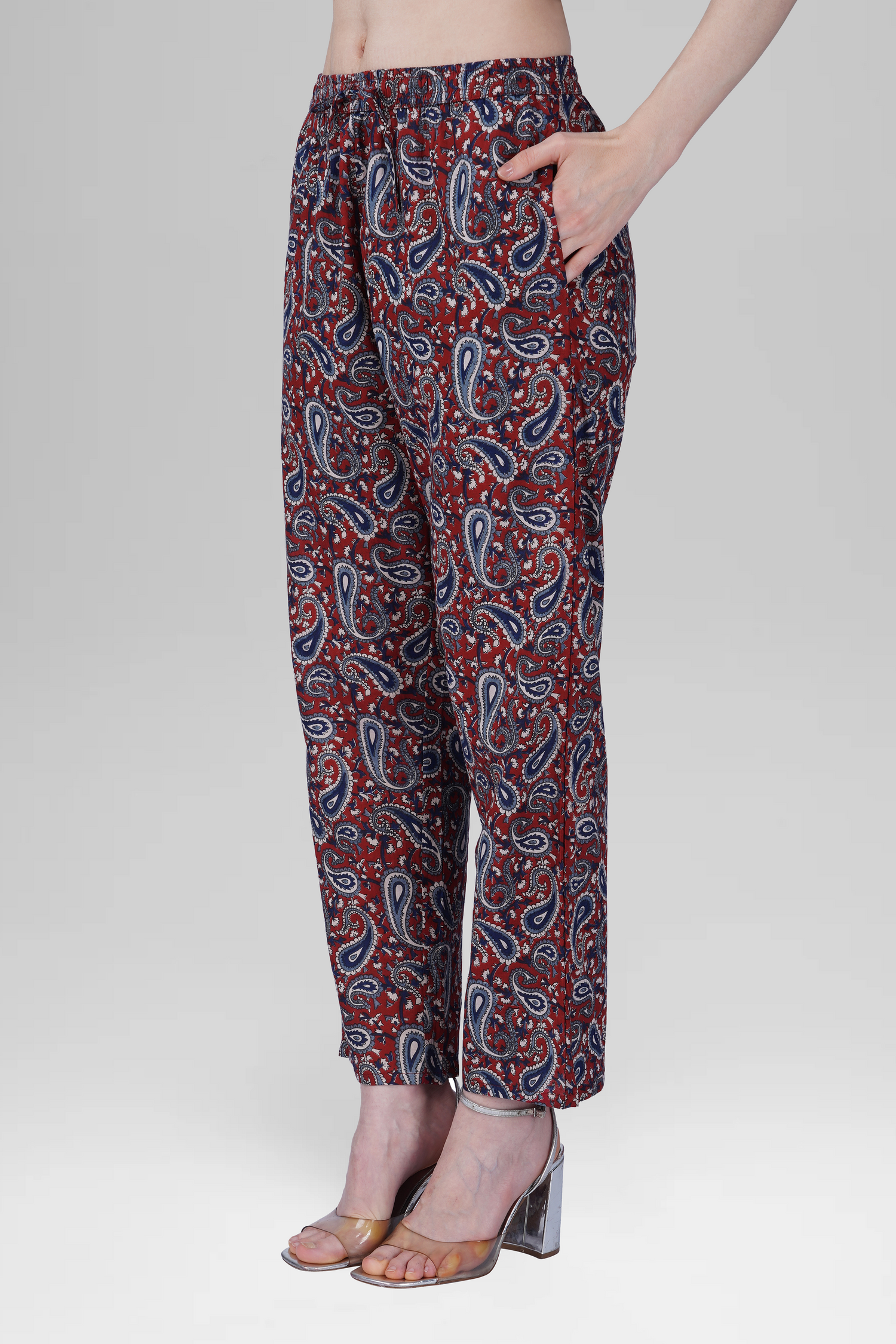 Dark Red Cotton Printed Pyjama Set