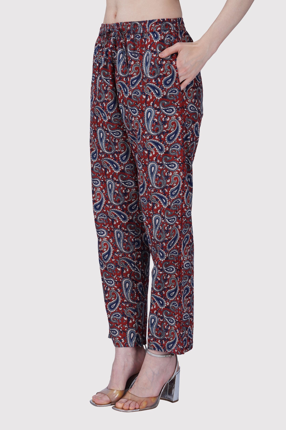 Dark Red Cotton Printed Pyjama Set