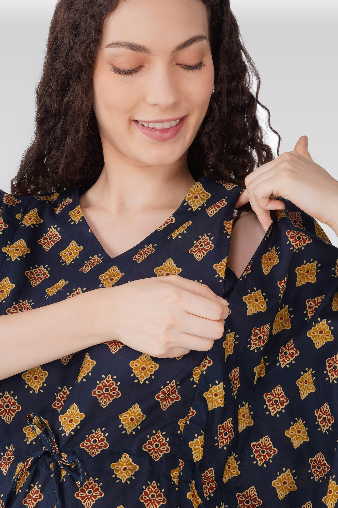 Dark Purple Cotton Printed Feeding Apron