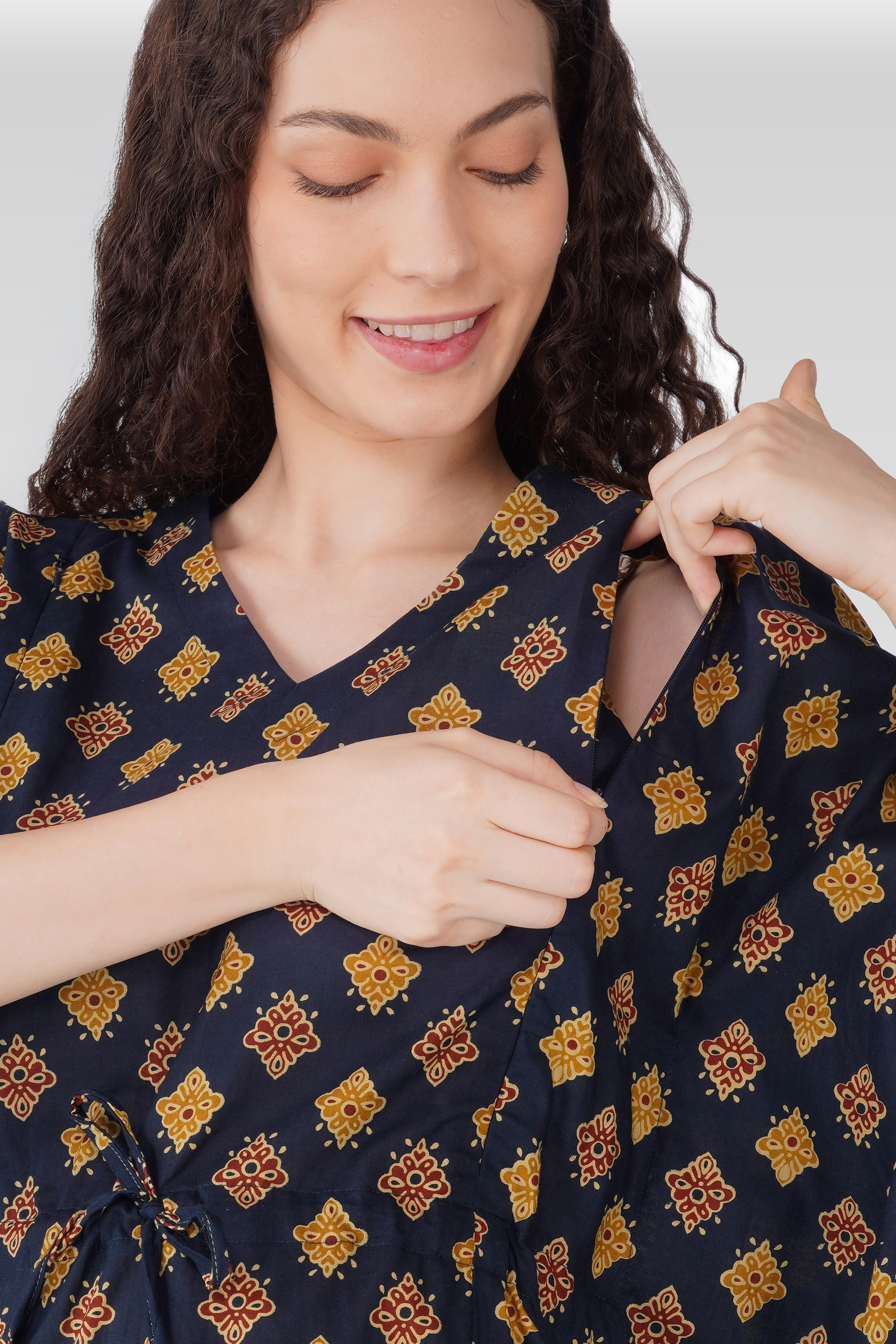 Dark Purple Cotton Printed Feeding Apron