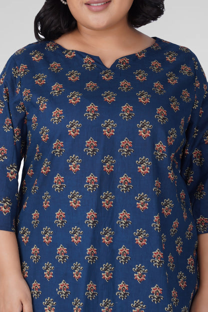 Dark Sapphire Plus Size Cotton Printed Kurti