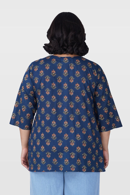Dark Sapphire Plus Size Cotton Printed Kurti