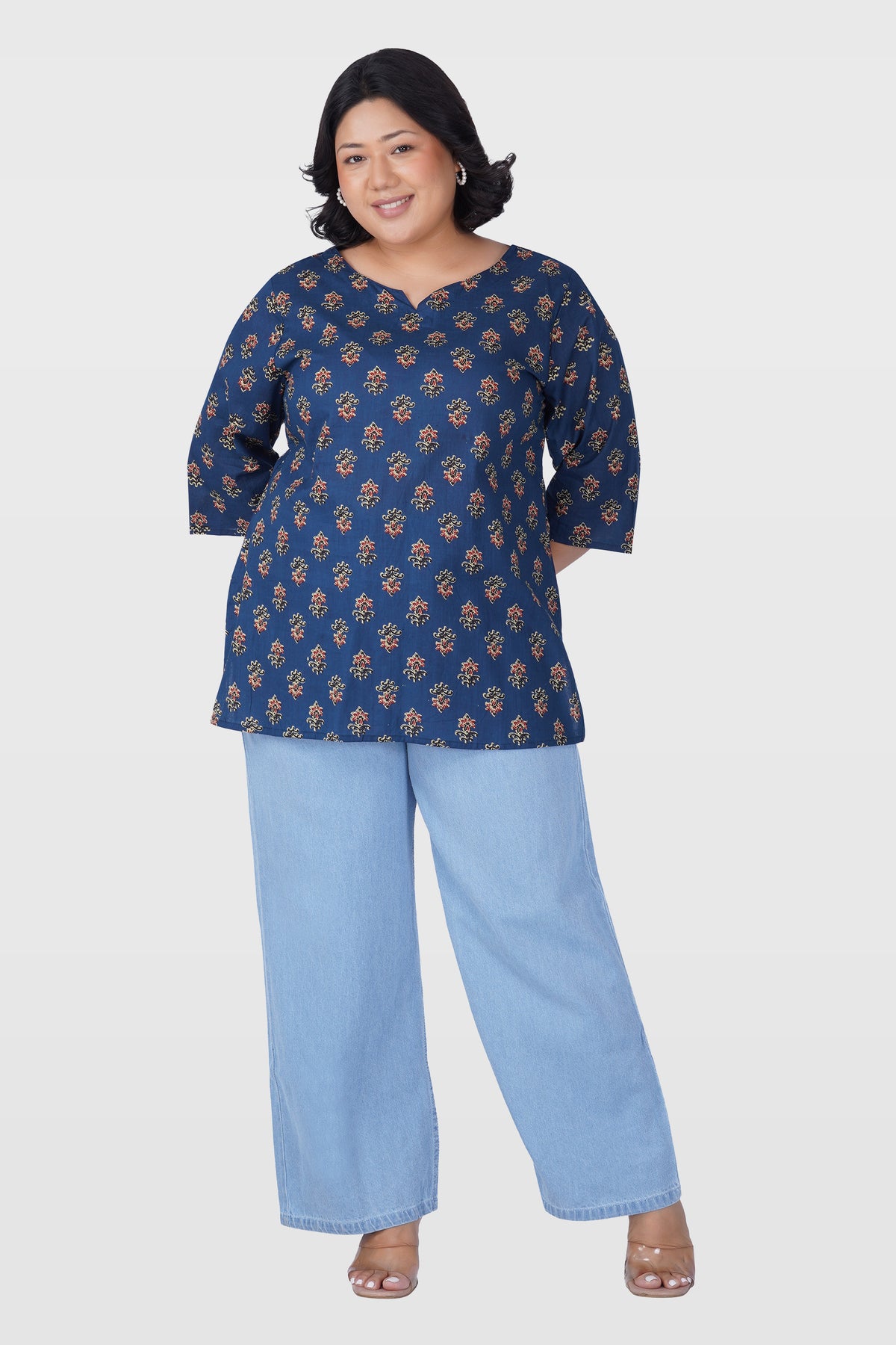Dark Sapphire Plus Size Cotton Printed Kurti