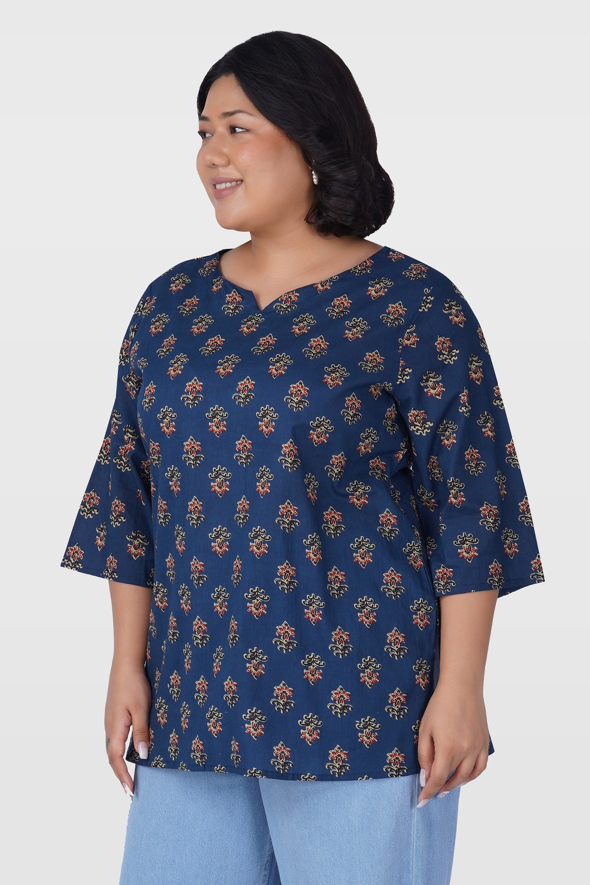 Dark Sapphire Plus Size Cotton Printed Kurti