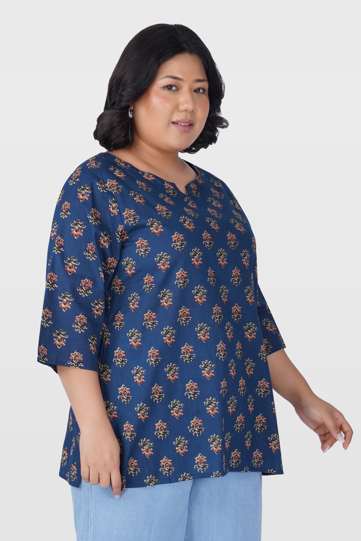 Dark Sapphire Plus Size Cotton Printed Kurti