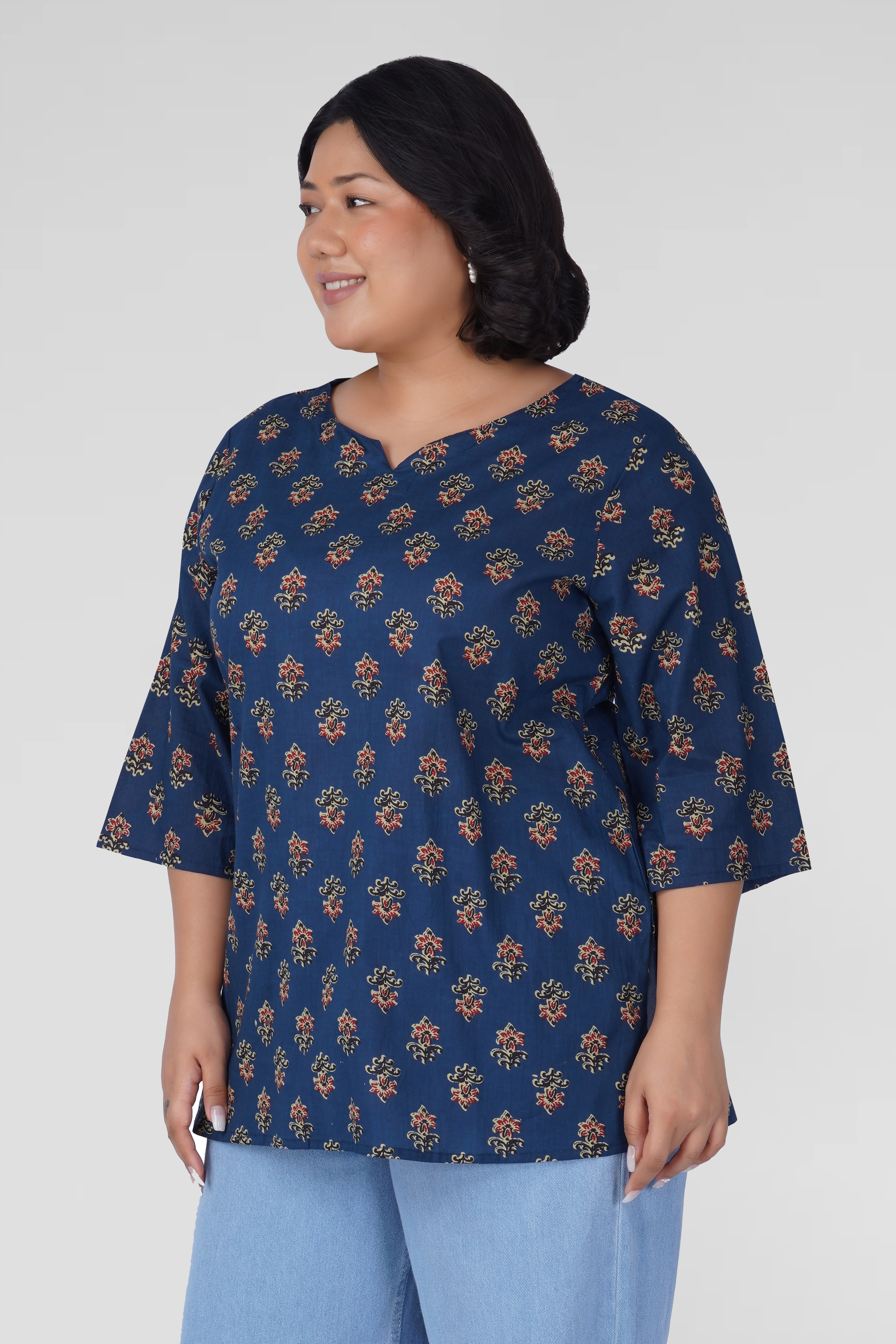 Dark Sapphire Plus Size Cotton Printed Kurti