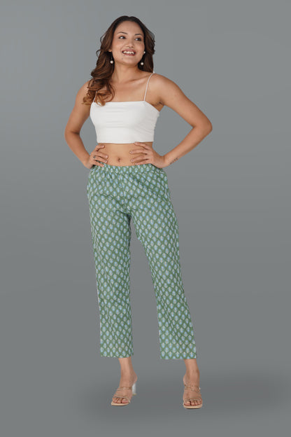 Dark Sea Green Cotton Printed Bottom