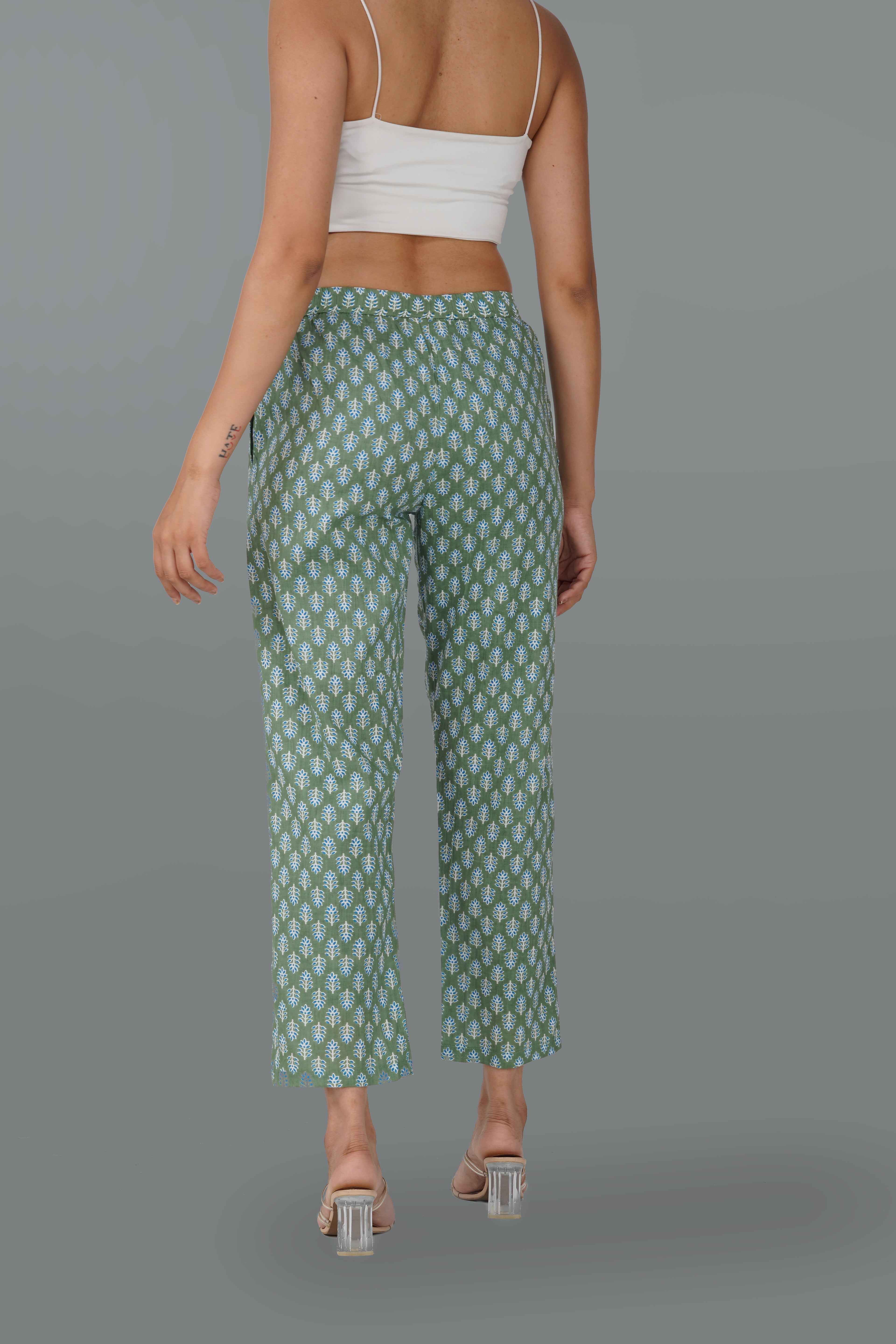 Dark Sea Green Cotton Printed Bottom
