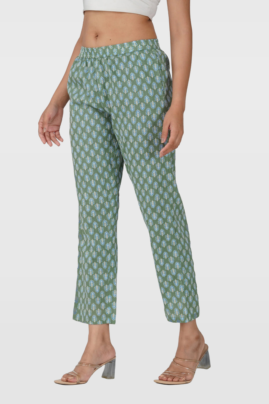 Dark Sea Green Cotton Printed Bottom