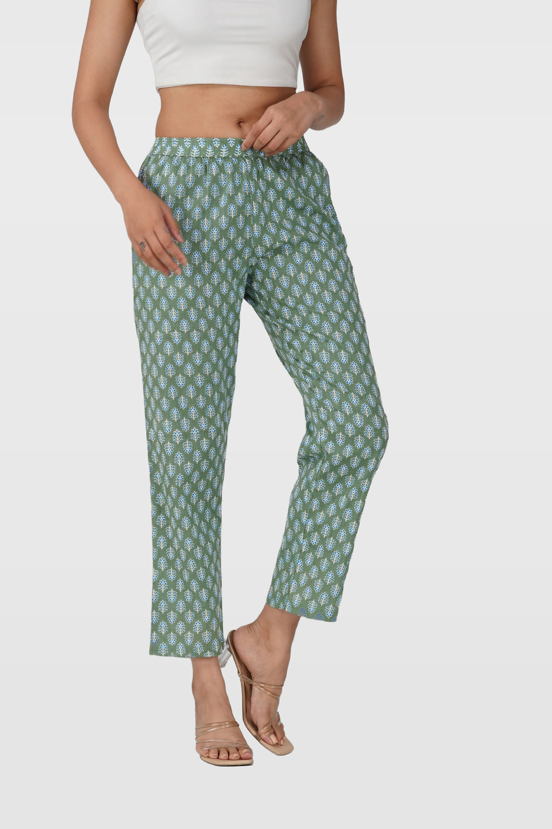 Dark Sea Green Cotton Printed Bottom