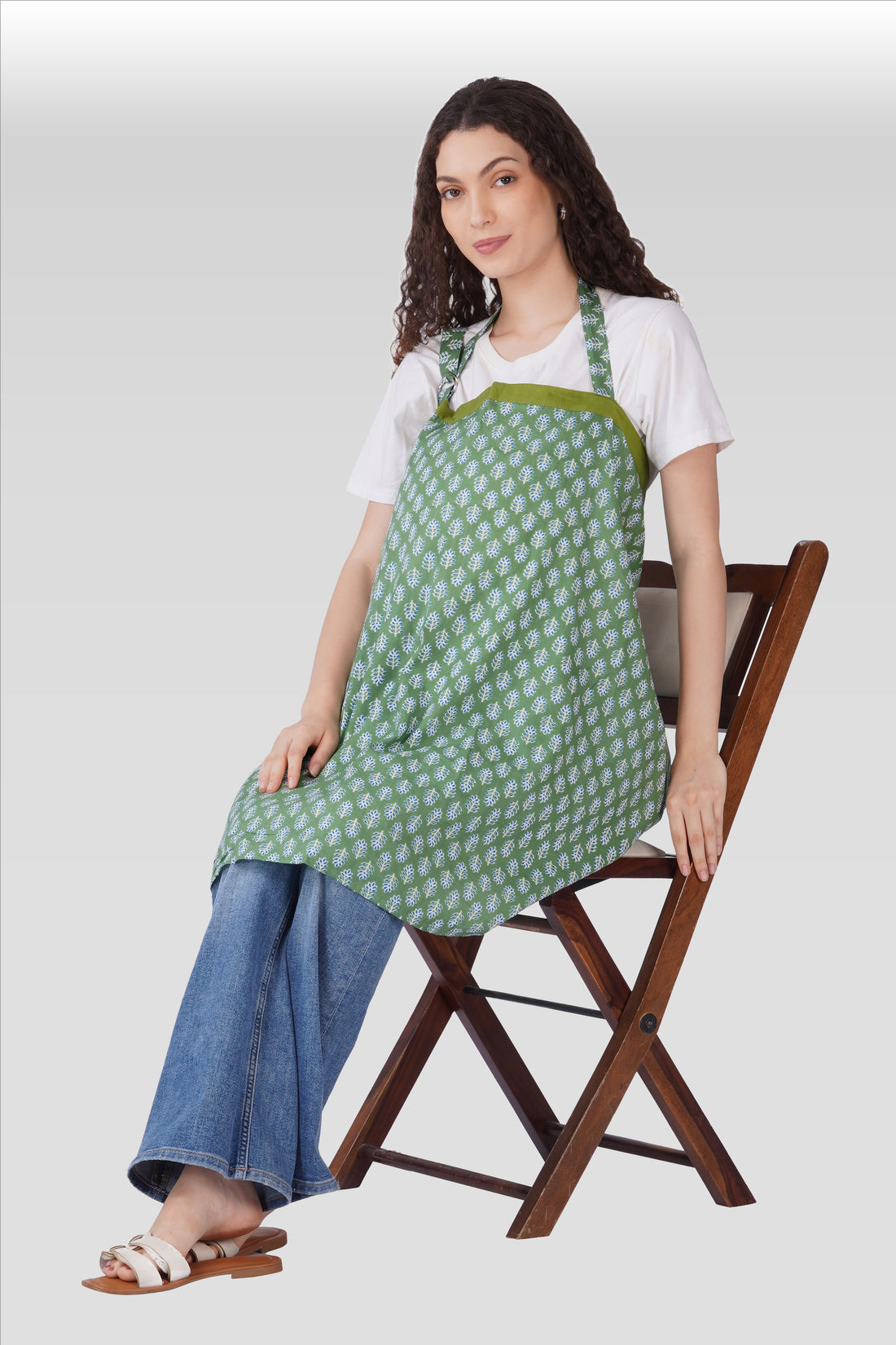 Dark Sea Green Cotton Printed Feeding Apron