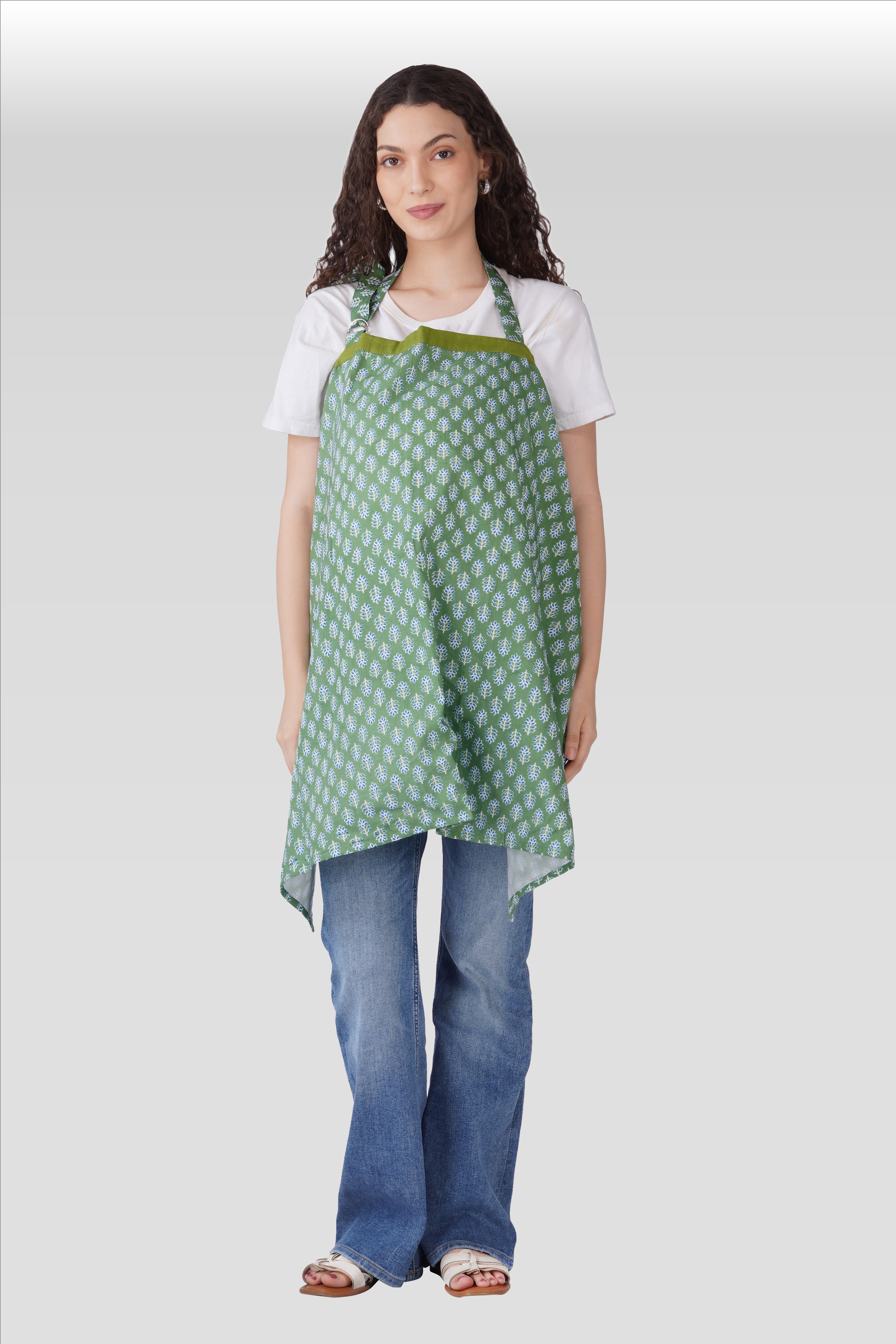 Dark Sea Green Cotton Printed Feeding Apron