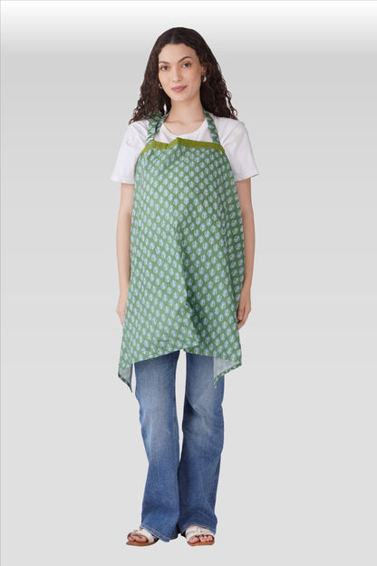 Dark Sea Green Cotton Printed Feeding Apron