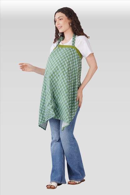 Dark Sea Green Cotton Printed Feeding Apron