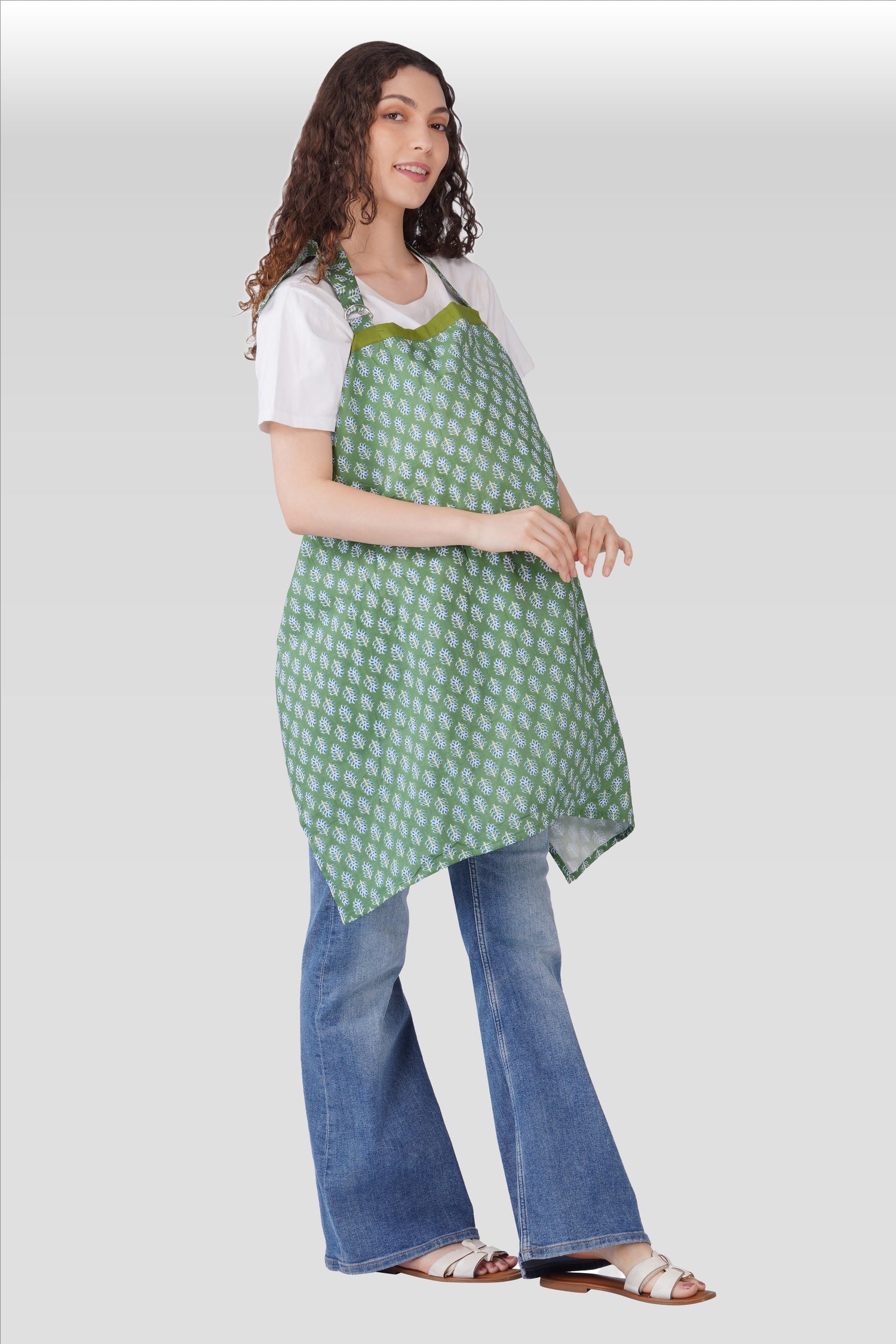 Dark Sea Green Cotton Printed Feeding Apron