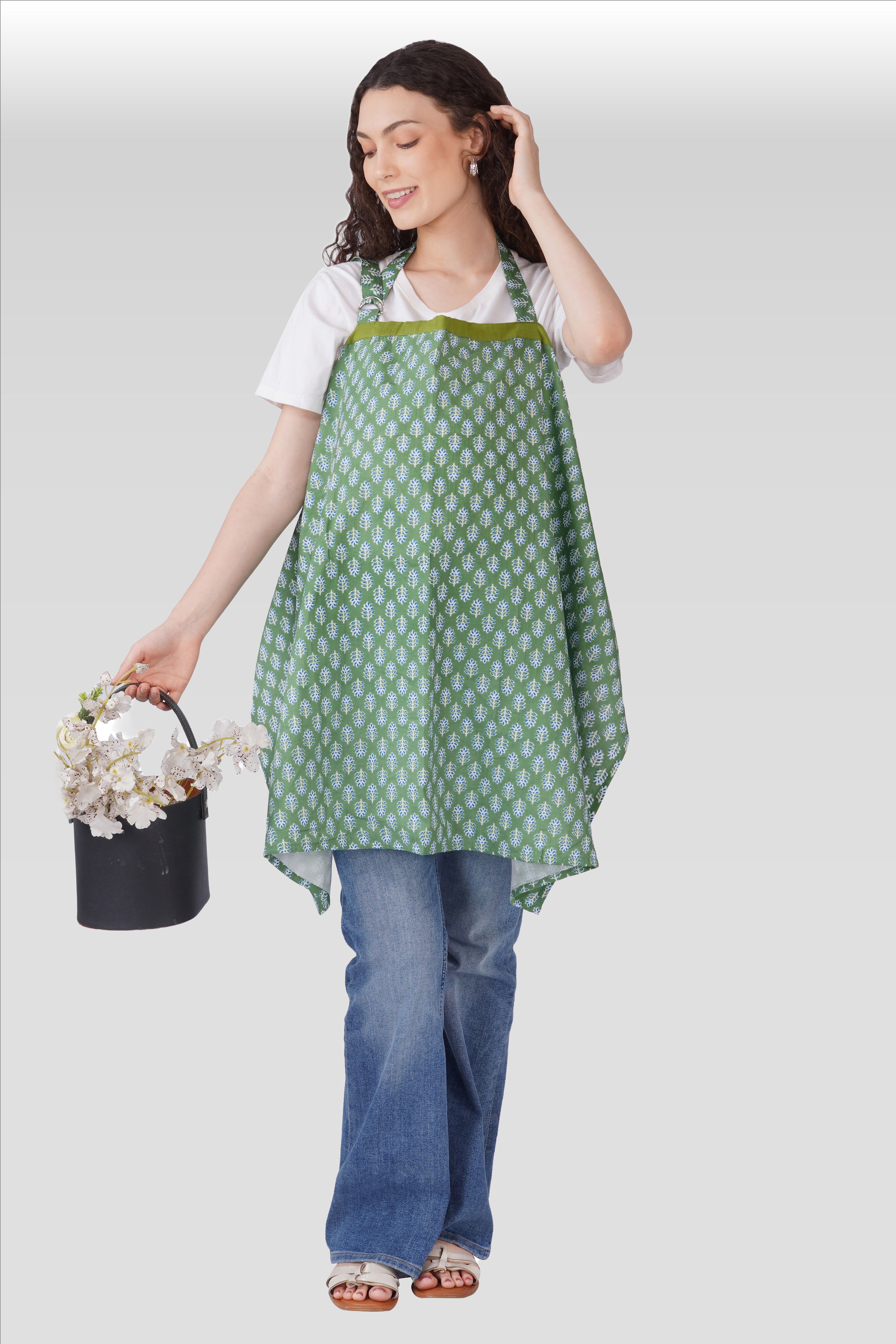 Dark Sea Green Cotton Printed Feeding Apron