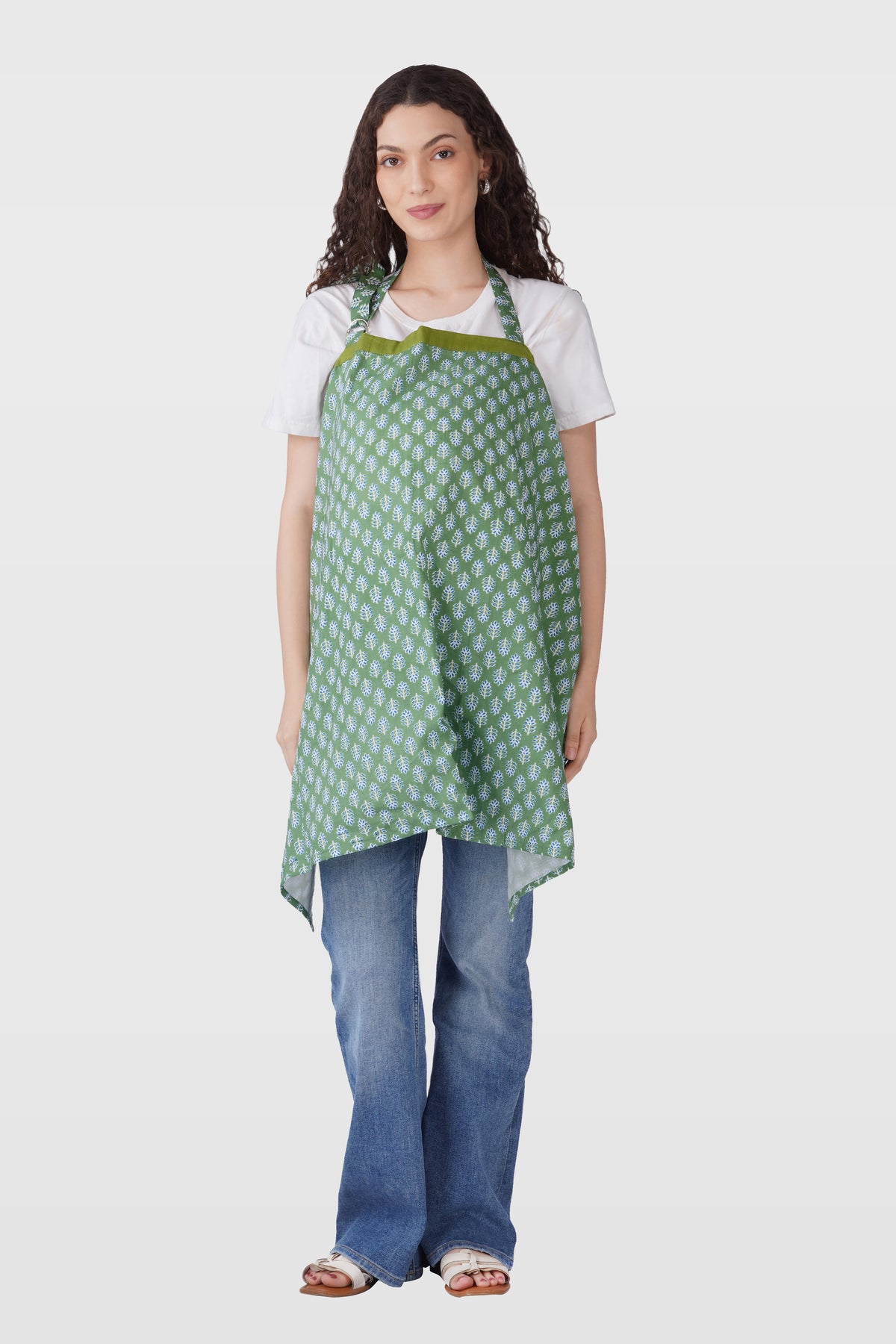 Dark Sea Green Cotton Printed Feeding Apron