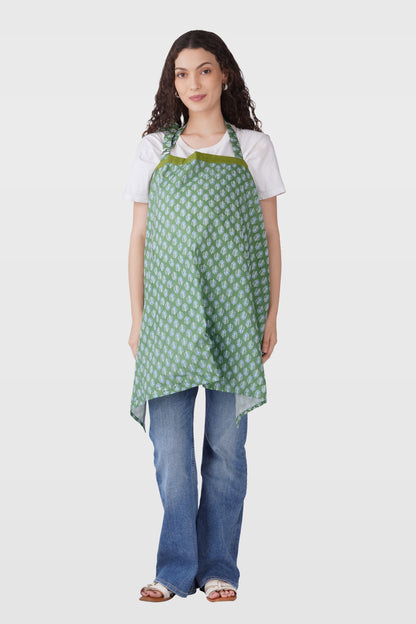 Dark Sea Green Cotton Printed Feeding Apron