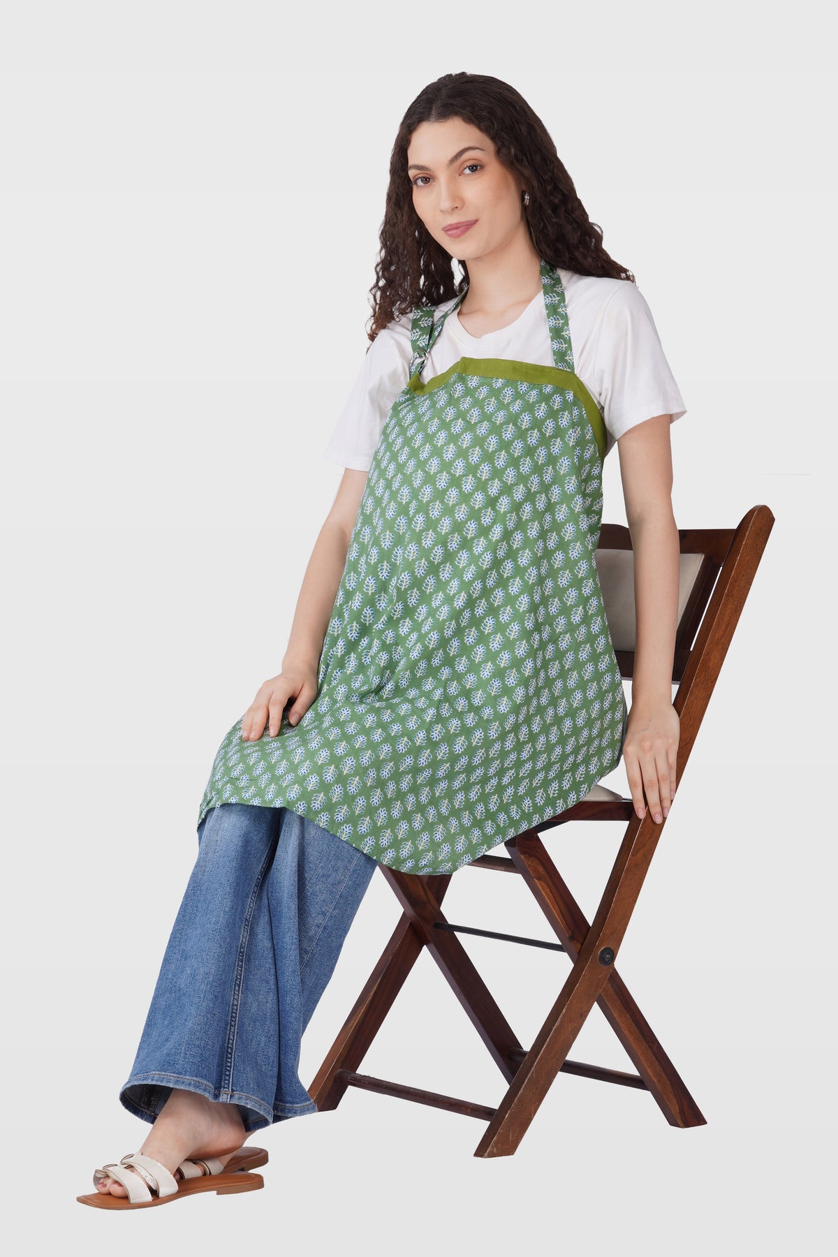Dark Sea Green Cotton Printed Feeding Apron
