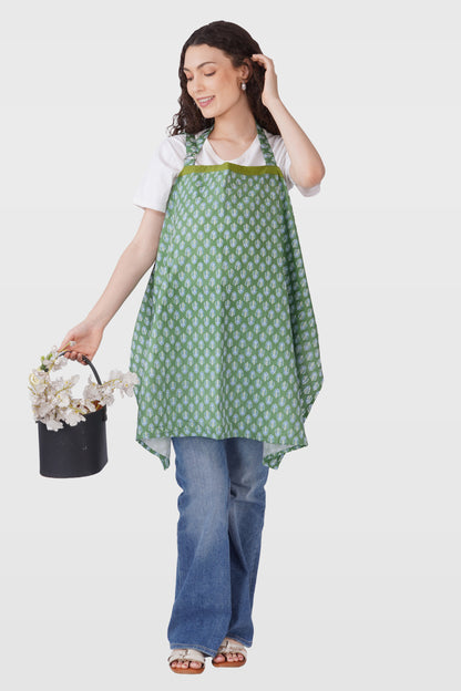 Dark Sea Green Cotton Printed Feeding Apron